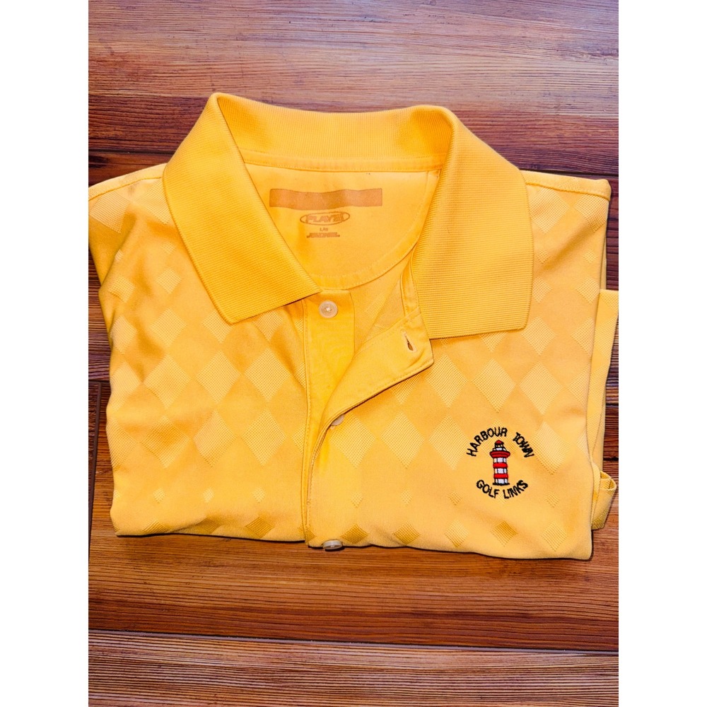 Players Polo Shirt Mens L Yellow  Argyle Harbour Town Golf Links Lighthouse